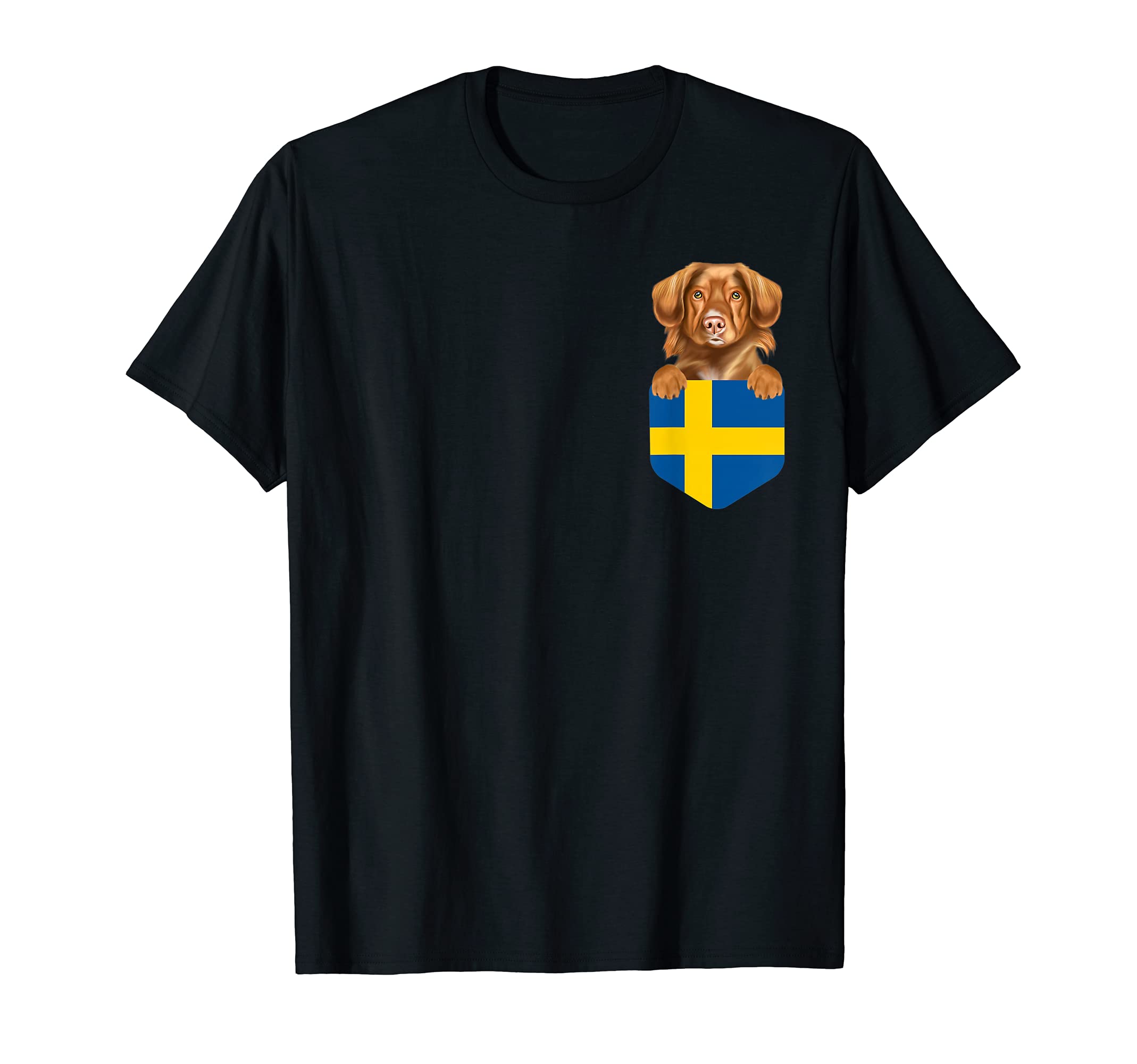 Sweden Flag Duck Tolling Retrievers Dog In Pocket T-Shirt