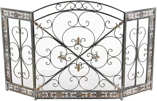 Kamingitter Black Fire Kamin-Schirm mit 3-Panel Stahlgittern, Baby Safe