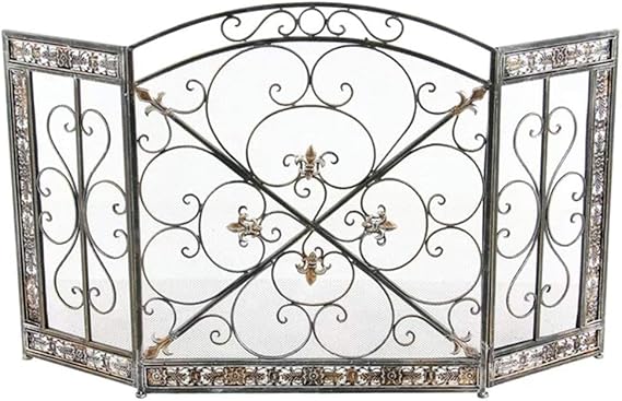 Kamingitter Black Fire Kamin-Schirm mit 3-Panel Stahlgittern, Baby Safe