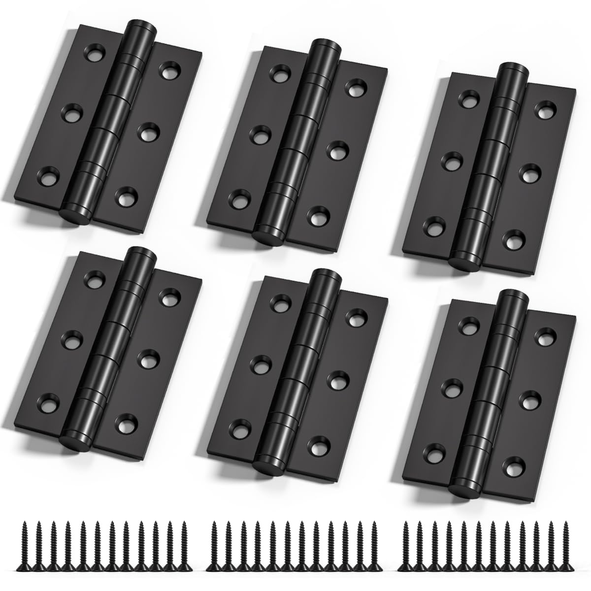 Bwintech 3 Pairs 75 x 50 x 2.0mm(3 inch) Matt Black Steel Fireproof Inner Door Hinge, Square Corners, Ball Bearing Hinge for Residential and Commercial Buildings — image 1