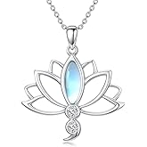 LEECCI Lotus Semicolon Necklace 925 Sterling Silver Lotus Pendant Moonstone Semicolon Jewelry for Women