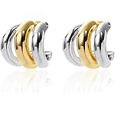 ABILITH Silver and Gold Triple Hoops Earrings for Women Trendy Two Tone Hoop 18K Chunky Gold Earrings