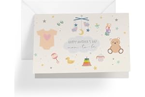 1Up Greetings Mothers Day Card for Mom To Be | Baby Toys and Trinkets | Your Card Helps Animals In Need | 5”x7.5” | Single Card + Envelope | Female Owned Small Business Made in USA | MDMOM2B2