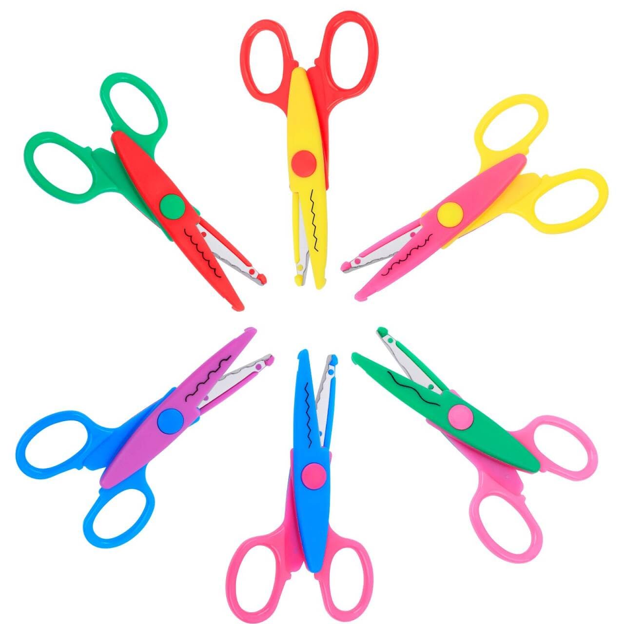 UCEC 6Pcs Kids Scissors for Crafting, Craft Scissors Decorative Edge, Zig Zag Cut, Pinking Shears, Childrens Shears for Creative Crafting, Great for Crafts, Scrapbooking, Kids Design, Assorted Colors