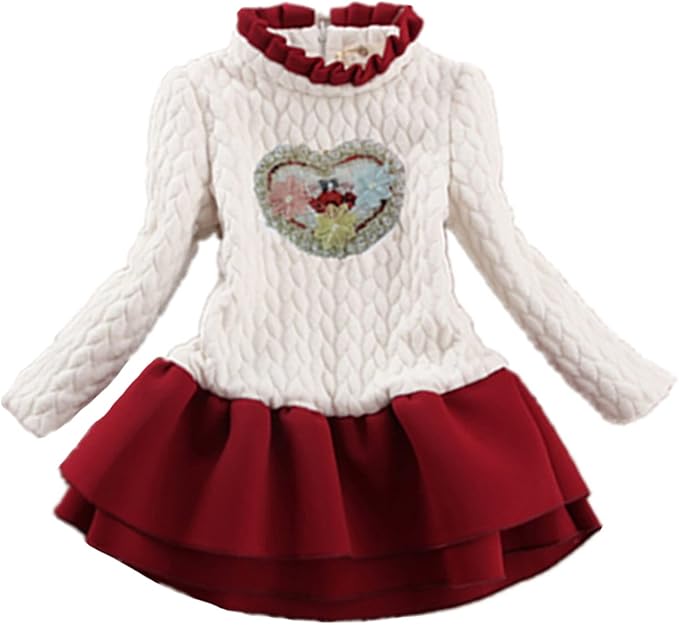 Amazon ワンピース ガールズ 冬 可愛い 子供 服 女の子 裏起毛 スカート 長袖 後ろファスナー 綿 柔らかい 防寒 暖かい コットン 通園 通学 ミニ丈 ドレス ボーダー フリル チュニック 110 ワンピース チュニック 通販