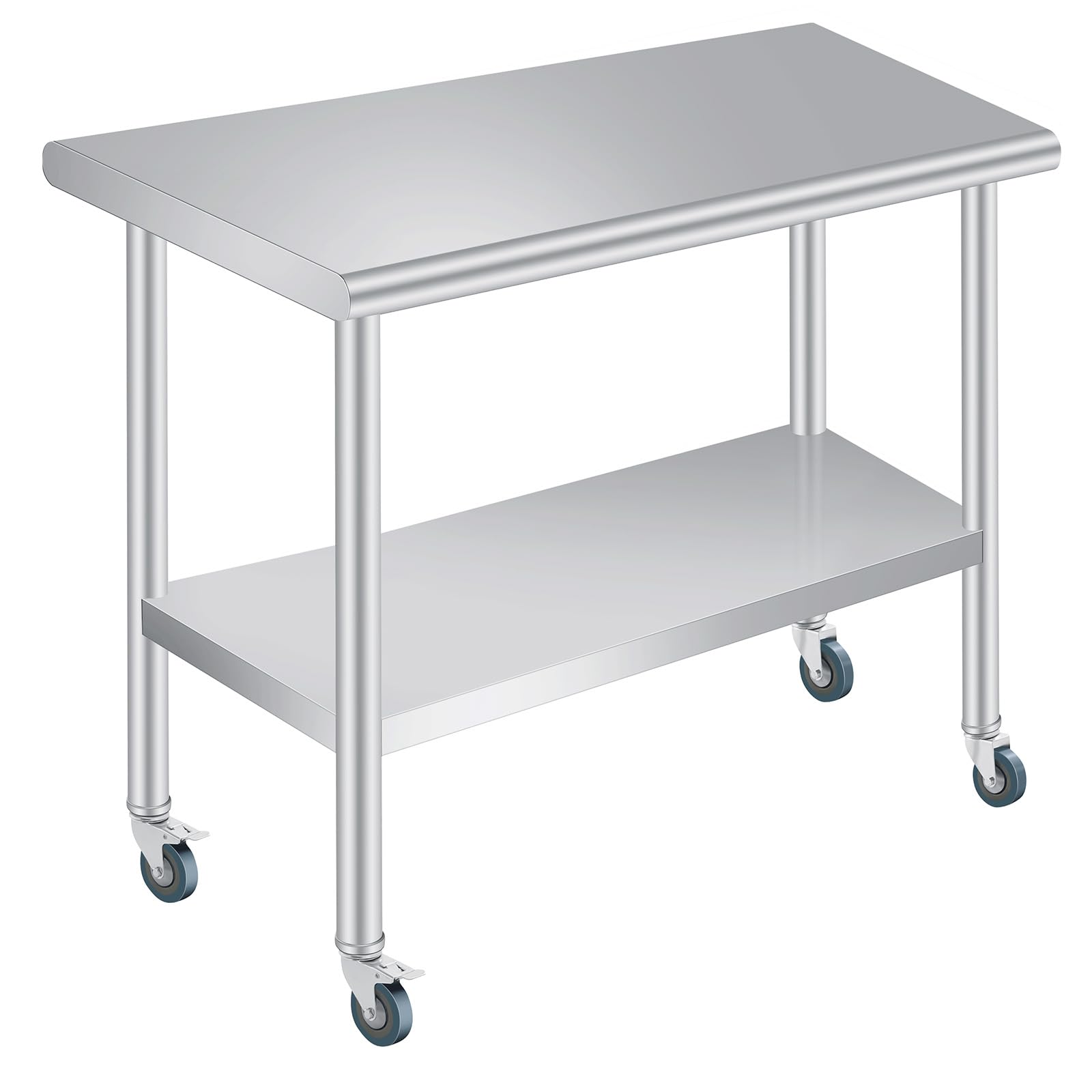Photo 1 of ? Stainless Steel Prep Table, 30x 60 Inches Heavy Duty Commercial , with Rounded-Corner, Adjustable Undershelf and 4 Caster Wheels, Heavy Duty Work Table with Adjustable Under Shelf for Outdoor, Res