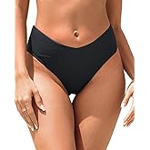 Zmart Women V Cut Cheeky Bikini Bottoms - Mid Waist High Cut Swim Bathing Suit Bottoms V Front Swimsuit