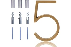 Floating House Number Modern House Numbers 5 inch, Deamos Zinc Alloy Home Address Number for House with Reflective Finish Brass Floating Mount or Flush Mount [Number 5]