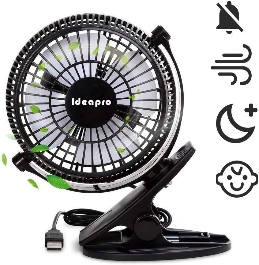 Mini USB Clip Desk Fan,Quiet Operation,Desk Fans,mini fan,table fan,2 Speed Portable Cooling Fan USB Powered by NetBook,Power Bank,and PC,360° up and down,for Home Office (Black1)