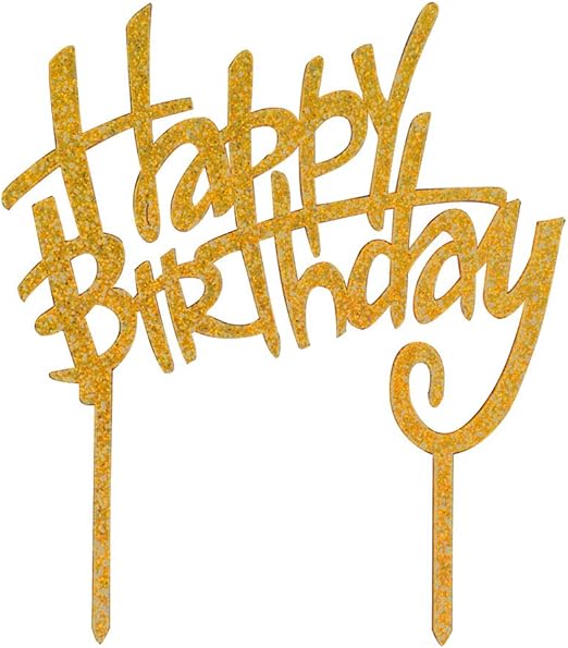 Amazon Com Happy Birthday Cake Topper Glitter Gold Acrylic
