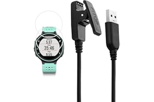 JIUJOJA for Garmin Forerunner 235 Charger 230 630 Charging Clip Sync Data Cable and 2Pcs Free HD Tempered Glass Screen Protector Replacement Charger for Garmin Forerunner 235 Smart Watch