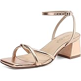 TEAIEUI Women's Sandals Strappy Heels for Women Dressy Open Square Toe Comfort Chunky Block Heel Dress Shoes for Prom Party Wedding Rose Gold 9.5