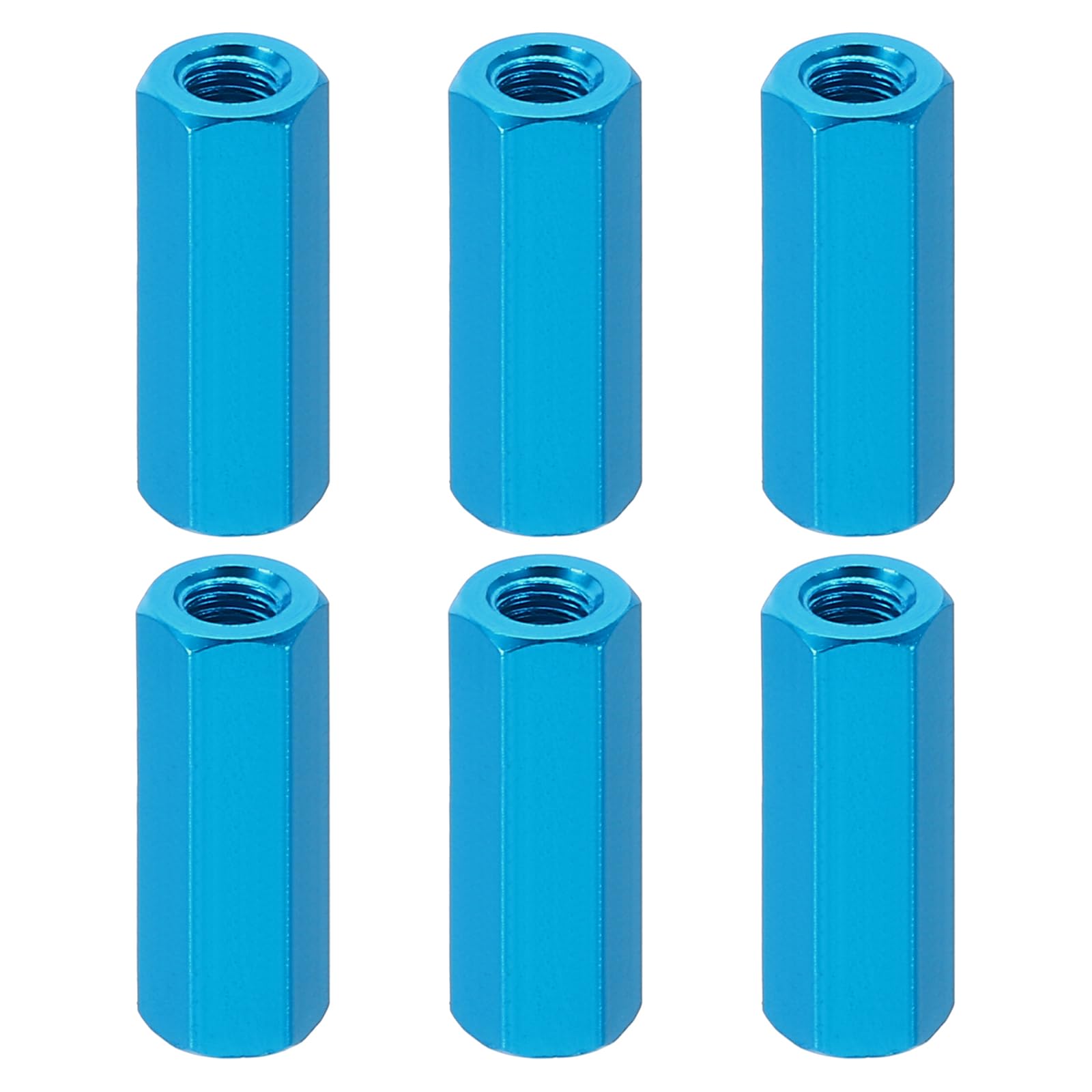 PATIKIL M3 Hex Nuts, 6pcs M3 Threaded Spacers Aluminum 22mm L Female Metal Spacer Screw Standoff for M3 Screw Bolts RC Car Drones Stacks Motherboard, Blue — image 1