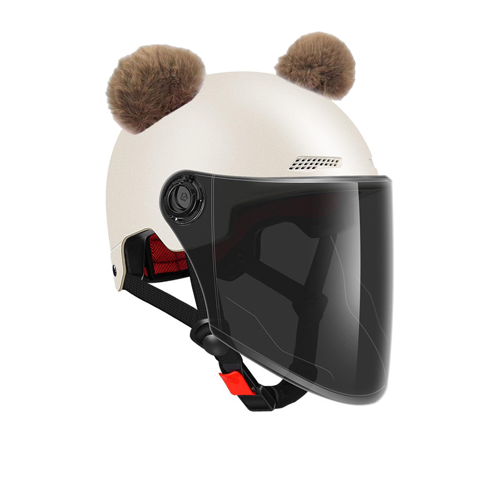 Golden Apple Cute Fuzzy Bear Ear Motocycle Helmet Decor with Sticker Plush Ski Bike Helmet Accessory Decoration (Coffee)