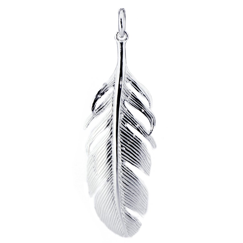 DUR Jewellery Set Feather | 925 Silver | Polished and Rhodium-Plated | Feather Pendant with Ball Chain 50 cm and Feather Stud Earrings | P2737 | K2255 | S1433, 54mm, Sterling Silver, No Gemstone