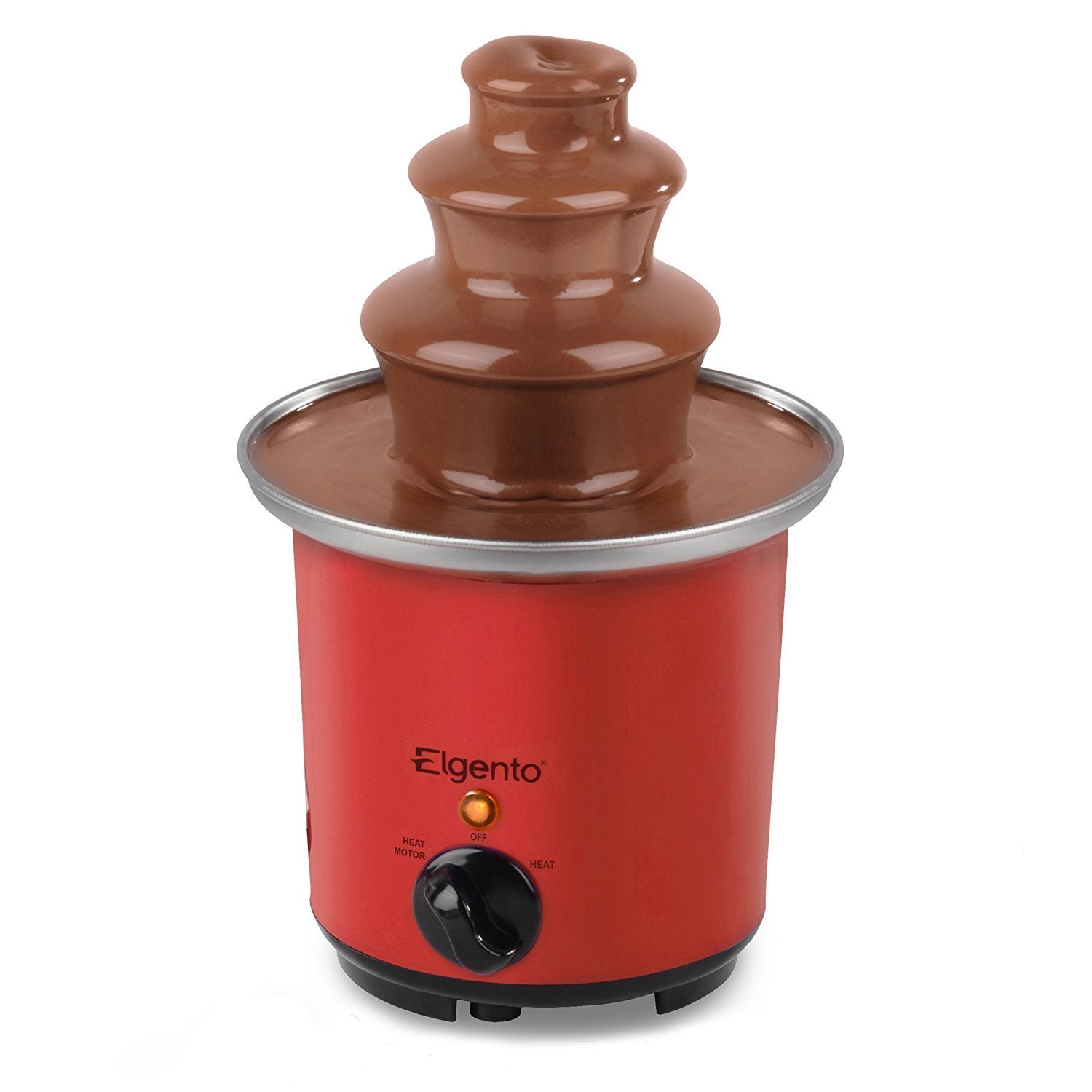 Elgento E26005R 3-Tier Mini Chocolate Fountain with Heat or Heat and Flow Settings, Compact Tabletop Design, Easy to Use Dials, Red