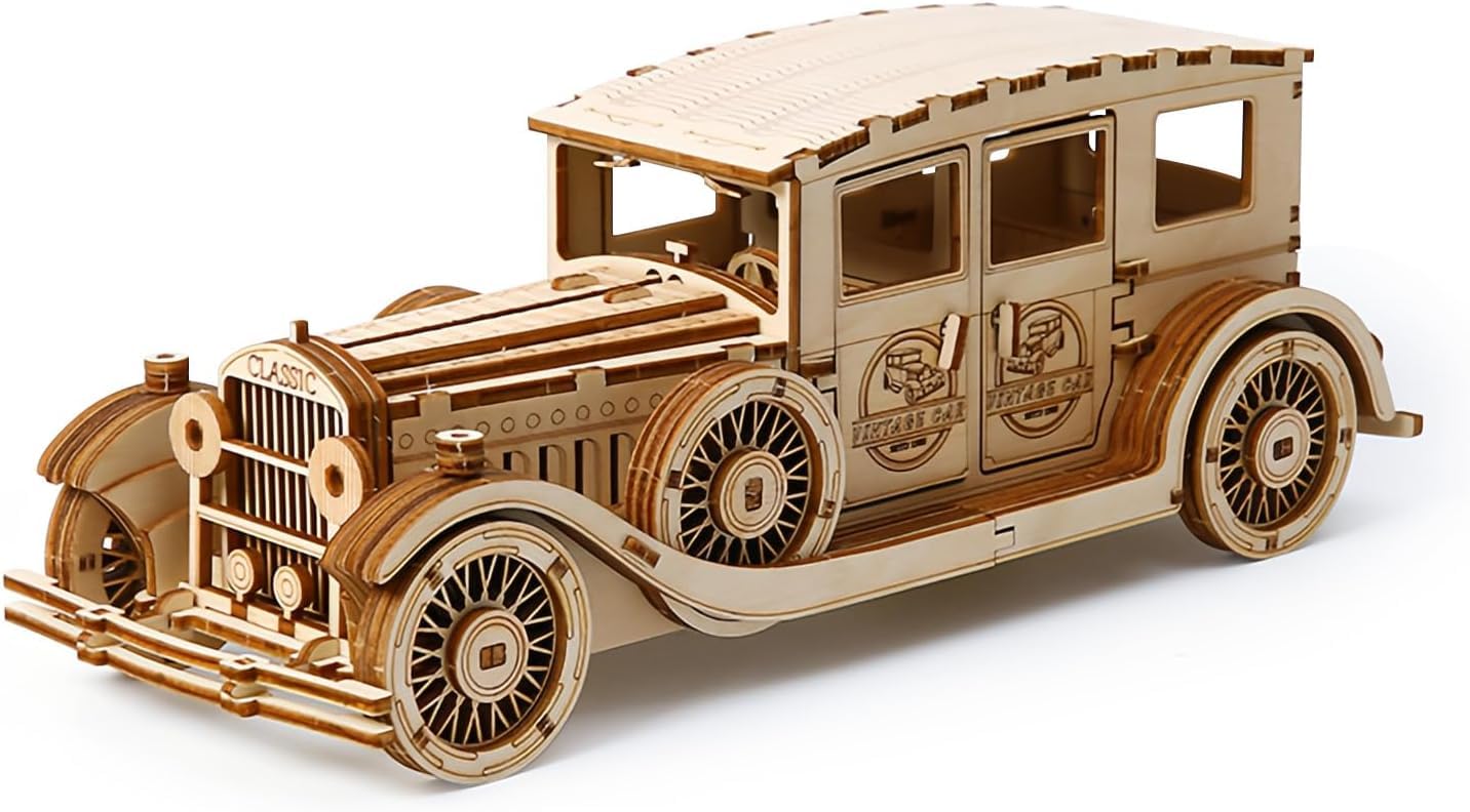 Marissa's Garden & Gift Vintage Car Wooden Model Kit, 187 Pieces, DIY Classic Car Assembly Set, 27 x 10 x 10 cm