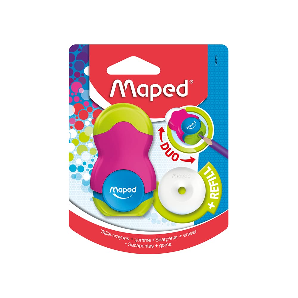 Maped Loopy Coloured Duo Eraser and Pencil Sharpener (Assorted Colours)