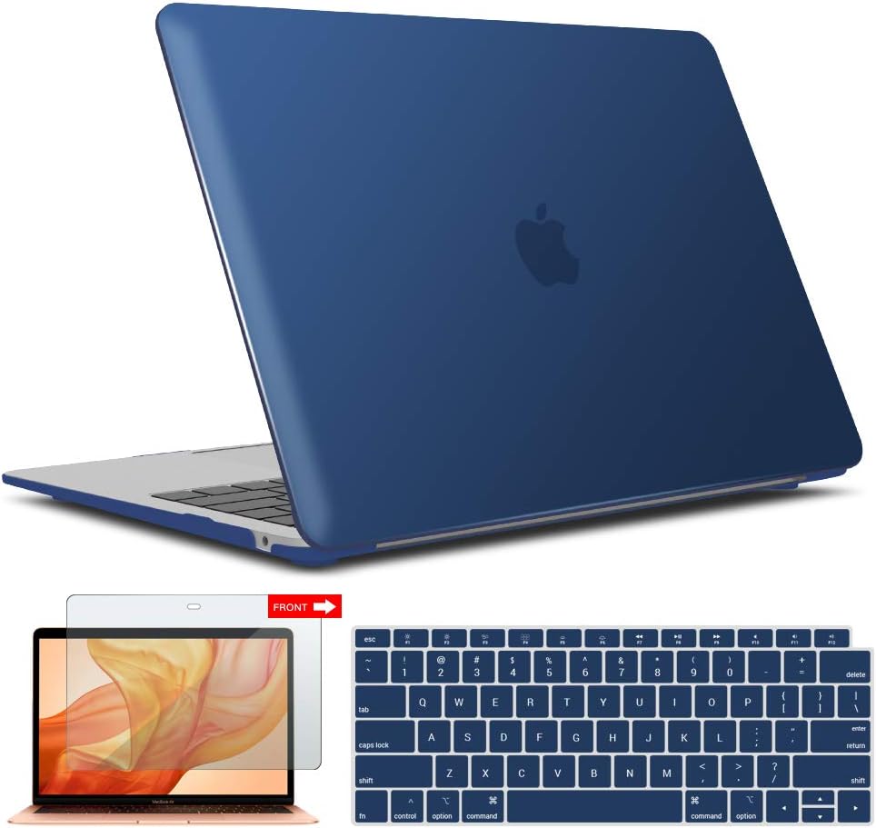 IBENZER New 2020 MacBook Air 13 inch Case M1 A2337 A2179 A1932, Hard Shell Case & Keyboard Cover & Screen Film for Apple Mac Air 13 Retina Display with Touch ID (2018-2020), Navy Blue, AT13NVBL+2