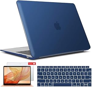IBENZER New 2020 MacBook Air 13 inch Case M1 A2337 A2179 A1932, Hard Shell Case & Keyboard Cover & Screen Film for Apple Mac Air 13 Retina Display with Touch ID (2018-2020), Navy Blue, AT13NVBL+2