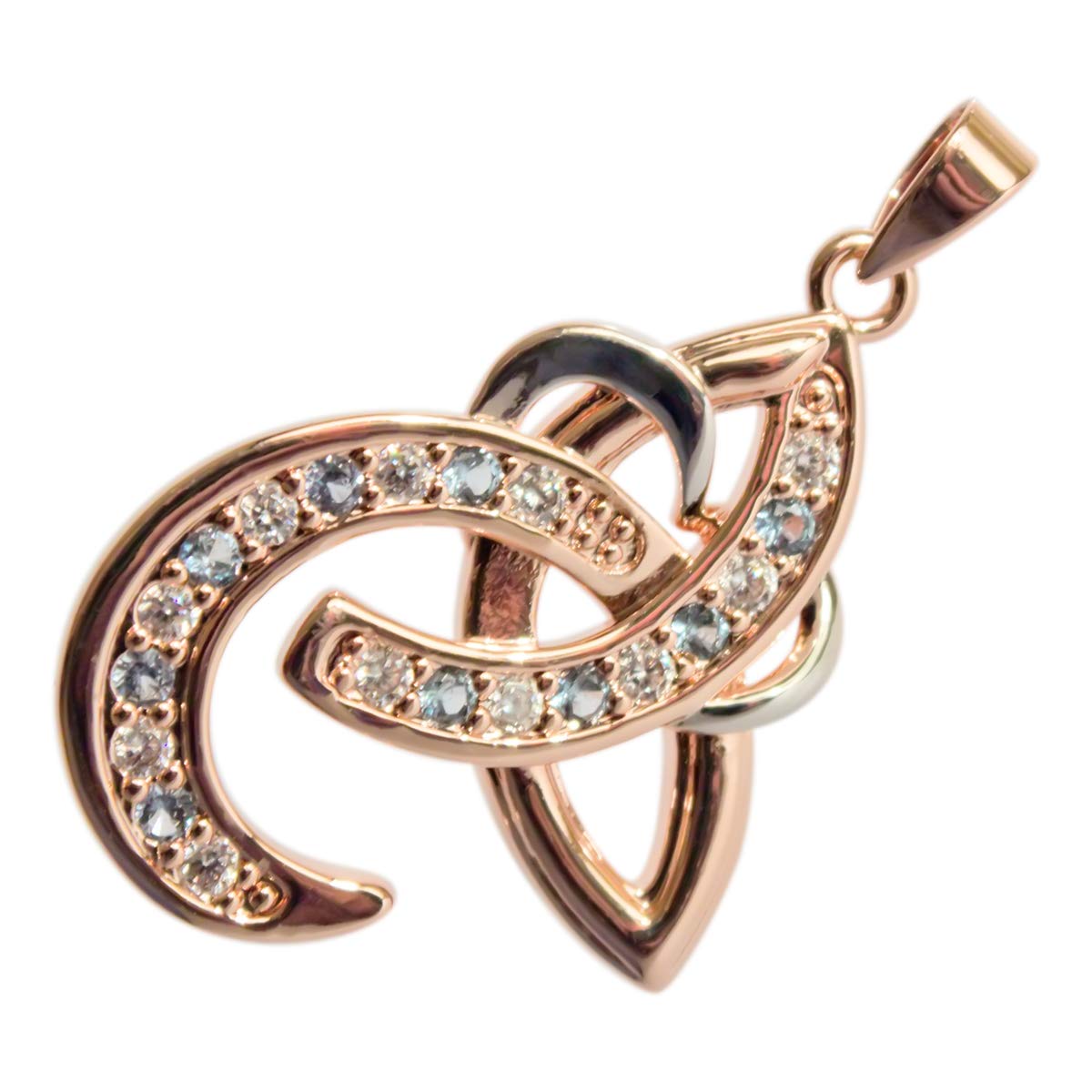 GWG Jewellery 18K Rose Gold Coated Celtic Trinity Knot Adorned with Turquoise Green Blue Stones and White Gold Coated Heart 2 Tone Pendant Necklace in Gift Box for Women