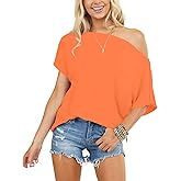 Mcnlyce Off the Shoulder Tops for Women Short Sleeve Batwing Shirts Oversized Tee Tunic Summer Casual Loose Fit