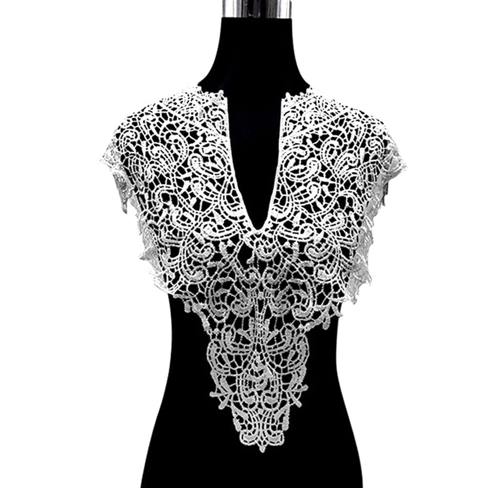 Embroidered Lace Round Neck Collar Appliqu? Embroidery Lace Patch Lace Motif Applique Patches Tactical Collar for Sewing DIY Craft Costume Wedding Dress Wedding Dress Decoration on the Neckline,White