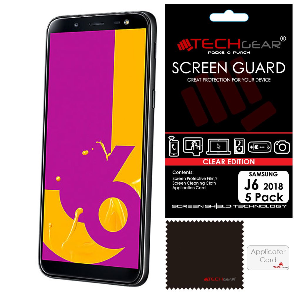 TECHGEAR [5 Pack] Screen Protectors for Galaxy J6 (SM-J600 Series) - Clear Lcd Screen Protectors Cover Guards Compatible with Samsung Galaxy J6 2018