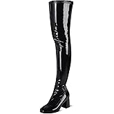 syztsho Thigh High Boots for Women Patent Leather PU Chunky Heel Over The Knee Boot Sexy Square Toe Side Zipper GOGO Boots