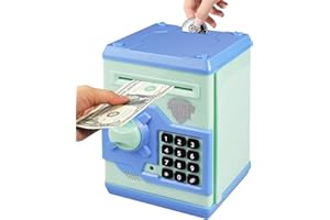 Cabhuti Piggy Bank Electronic Password Mini ATM Cash Coin Can Auto Scroll Paper Money Saving Box,Christmas,Birthday,Children's Day Gift for Kids (Light Green)