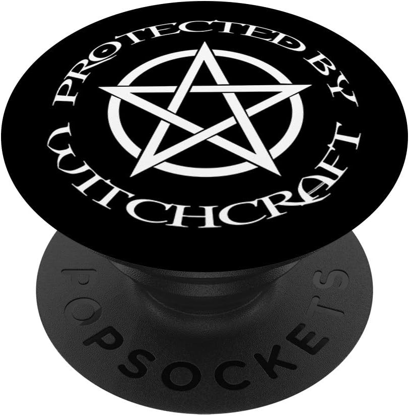Black Protected By Witchcraft Wiccan Pagan Cheeky Witch PopSockets Grip and Stand for Phones and Tablets