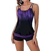 B2prity Tankini Swimsuit Tummy Control Blouson Two Piece Bathing Suit for Women Tank Top with High Waist Boy Shorts Swimwear