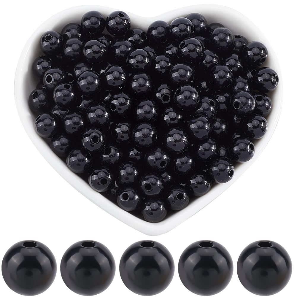 SOFPLATE 500Pcs 8mm Black Acrylic Beads Opaque Round Beads Small Smooth Loose Ball Gumball Jewellery Spacers Accessories for Jewellery Making Bracelets Necklace Earring Supplies DIY Crafting Beginner