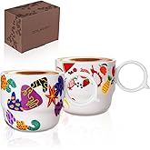 BOILMERIT Ceramic Espresso Cups Set of 2 – Mini 3 oz Double Espresso Coffee Cups Small Espresso Shot Cups with Cute Q Handle, Gift for Coffee Lovers, Floral and fruit Patterns-White