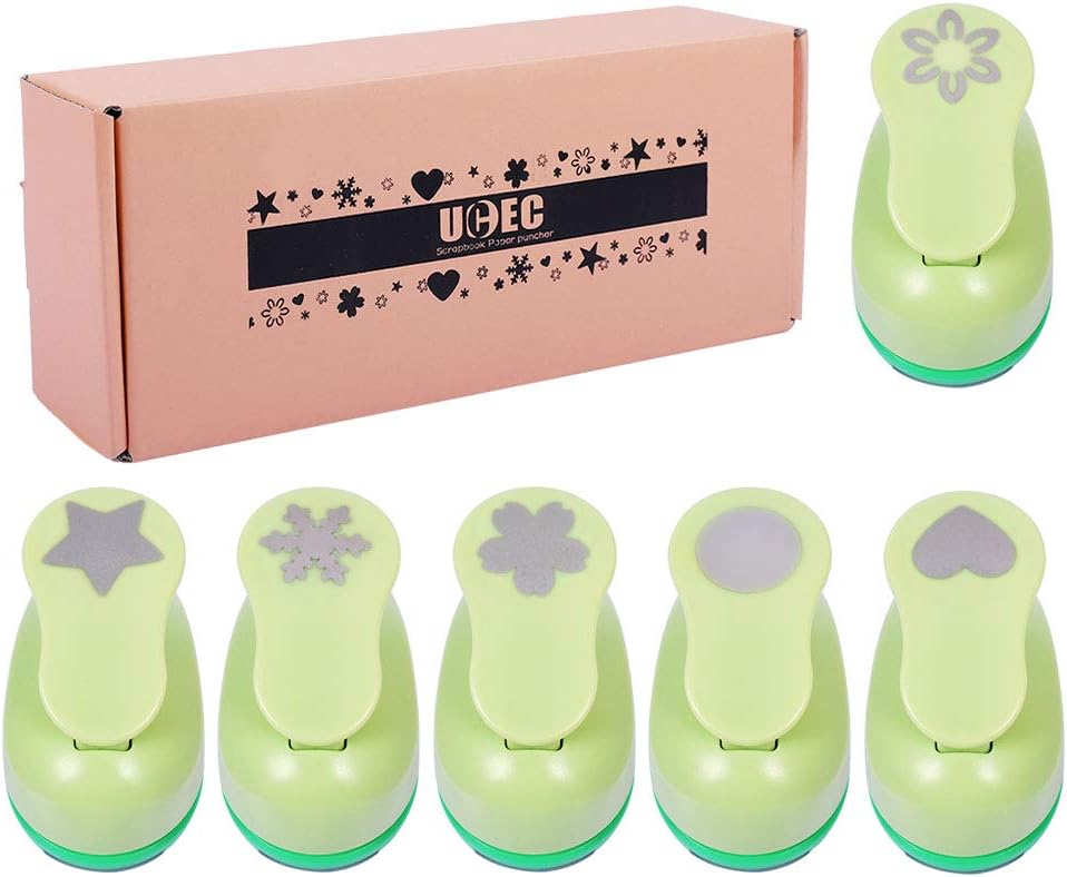UCEC 6 Pcs Pattern Punch for Crafts with Paper for DIY Gift Cards 6.8cm x 4.3cm x 5.5cm, Light green, green, purple