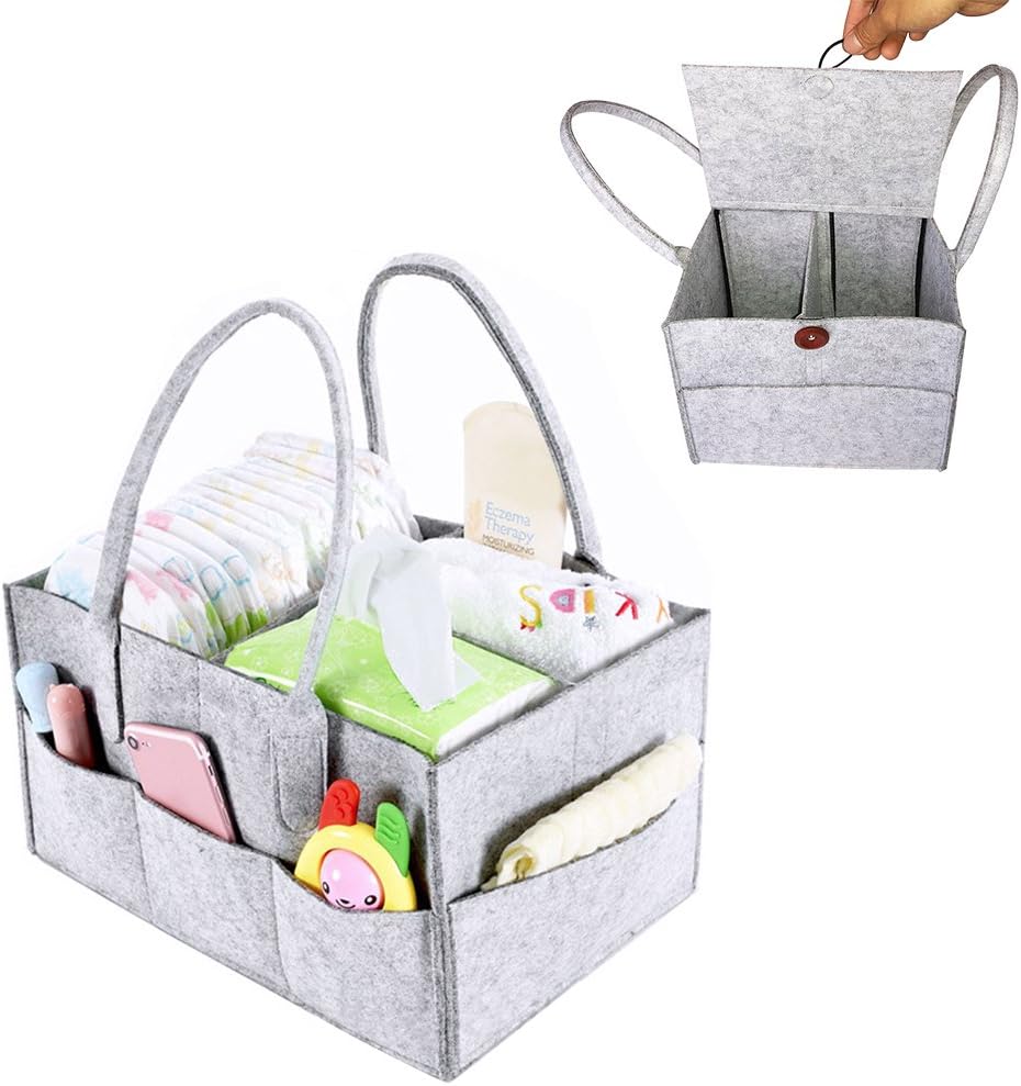 Per Felt Baby Diaper Caddy With Cover Organizer Basket Portable Storage Bin Large Nursery Tote