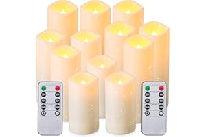 Flameless Candles, Led Candles Set of 12(D 2.1" X H 4" 5" 6" 7") Resin Candles with Remote Timer Waterproof Outdoor Indoor Ca
