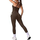 RXRXCOCO Cross Back Workout Sets for Women 2 Piece Padded Tank Tops Hidden Scrunch Leggings Gym Outfits with Pockets