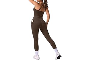 RXRXCOCO Cross Back Workout Sets for Women 2 Piece Padded Tank Tops Hidden Scrunch Leggings Gym Outfits with Pockets