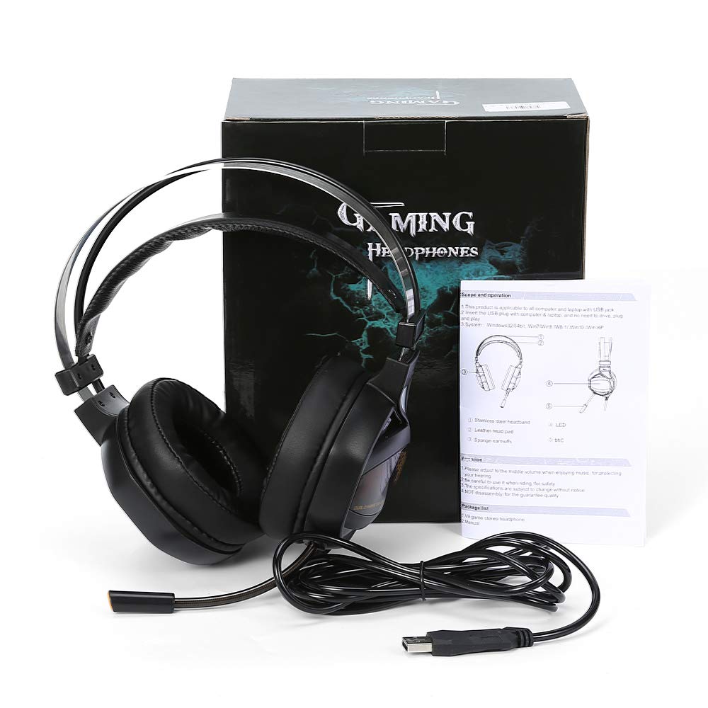Ranipobo Stereo Gaming Headset, 7.1 Surround Sound USB Computer Kopfhörer mit Mikrofon Noise Cancelling (Schwarz)