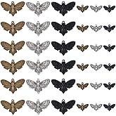 SUPERFINDINGS 36Pcs 6 Styles Moth Gothic Pendants Black Silver Insect Charm Moth with Skull Head Animal Charms for Party DIY Jewelry Necklace Bracelet