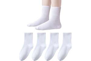 EPEIUS Unisex Kids Crew Socks Soft Cotton Seamless School Socks for Girls Boys Dress Sox White Black Navy 4/6/8 Pairs