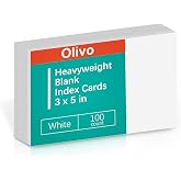 Olivo Blank Index Cards 3x5 Unlined Unruled Flash Note Cards, 100 Count | 3 x 5 Inch, Heavy Weight, 110 LB Index Paper, 200 GSM Cardstock, Blank Both Sides