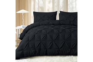 JOLLYVOGUE Queen Comforter Set 7 Pieces - Bed in a Bag Queen for All Season, Pintuck Bedding Comforter Sets with Comforter, Flat Sheet, Fitted Sheet and Pillowcases & Shams, Black