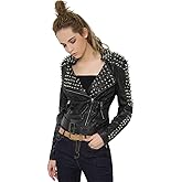 Fashion SX Women's Punk Studded Rivet Faux Leather Motorcycle Short Jacket