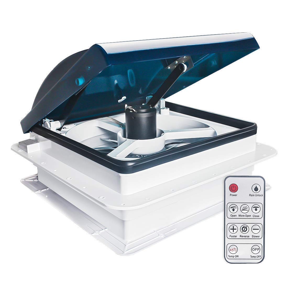 14" RV Roof Fan Vent with Rain Sensor 12 Volt 4 Speed Motor Remote