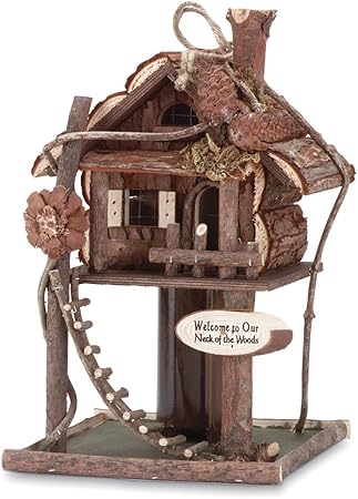 Amazon Com Gifts Decor Wood Log Cabin Tree Bird House Feeder