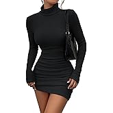 HBQ Women's Casual Sweater Dress Turtleneck Ribbed Bodycon Long Sleeve Mini Knit Dresses 2025 Fashion