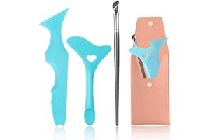 CEOYILER 3 Pcs Eyeliner Stencil Reusable Silicone Eyeliner Angled Eyeliner Brush Aid Mascara Shield Multifunctional Eye Makeup Tool Perfect for Makeup Beginners (Blue)