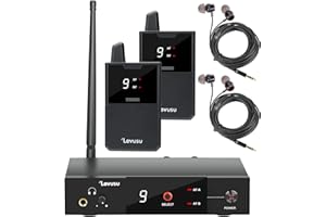 Levusu Pro UHF Dual Wireless in-Ear Monitor System with Earphone,180Ft, Rack Mount, Professional IEM Stereo System Transmitter and Beltpack for Studio, Band Rehearsal, Live Performance (2 Bodypack)